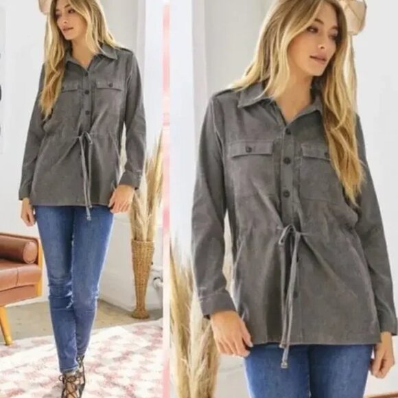 DAVI & DANI Corduroy Aztec Knit Shacket - Picture 3 of 16